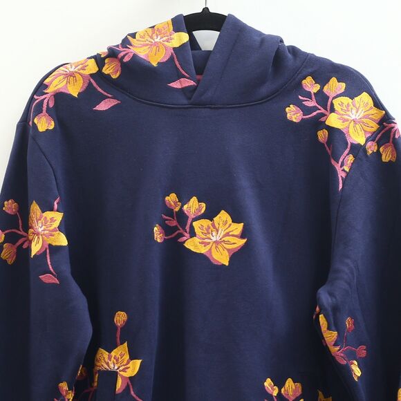 BONOBOS Supersoft Fleece Hoodie Floral Embroidered Long Sleeve Navy M New 283609 - Picture 8 of 12